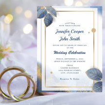 Elegant Blue Gold Leaves Botanical Wedding Suite