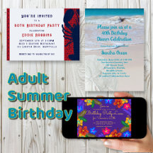 Adult Birthday Invitations, Beach and Tropical