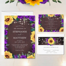 Sunflower Purple Floral Border Wood Lights Wedding