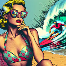 Retro Women at the Beach Comic Pop Art Vibes