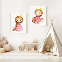 Princess With Brown Hair Nursery Prints