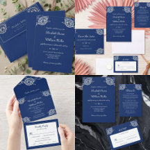 Elegant Floral Lace on Navy Blue Wedding