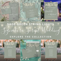 Sage Green String Lights Signature Script Wedding