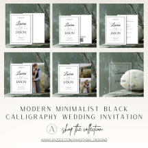 Modern Minimalist Black Calligraphy Wedding Invite