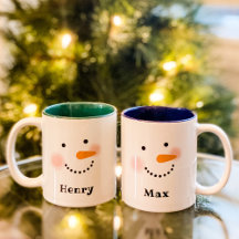Happy Snowman Face Personalized Christmas Mugs