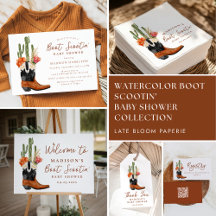 Watercolor Western Boot Scootin' Baby Shower