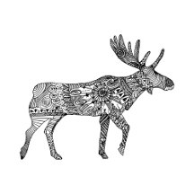 Black & White Ornamental Walking Moose Silhouette