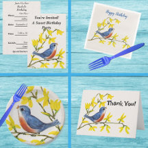 Little Singing Bird on Branch Yellow Flowers