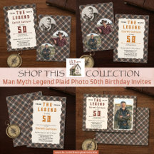 Man Myth Legend Plaid Photo 50th Birthday Invites