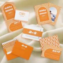 Retro orange sunrays groovy 70's inspired wedding