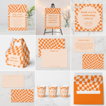 Retro Orange Abstract Check Baby Shower Collection