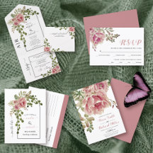 Dusty rose pwatercolor flowers wedding collection