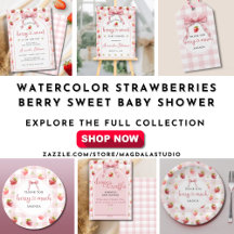 Watercolor Strawberries Berry Sweet Baby Shower 