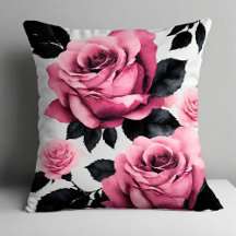 Black and Pink Floral Throw Pillows