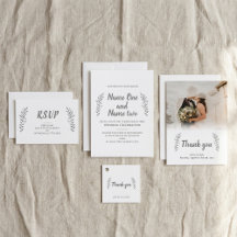Pencil drawn leaves pretty wedding stationery