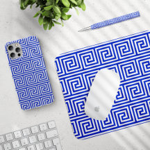 Greek Meander Key Squares Pattern Blue Collection