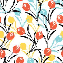 Vibrant Tulip Pattern Floral Design on White