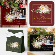 Elegant White Poinsettias with Gold Greenery