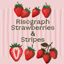 Pink & Red Risograph Strawberries and Stripes