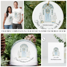 Christmas In Our New Home Watercolor Blue Door