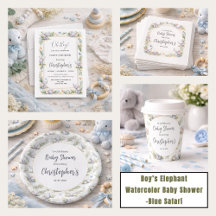 Boy’s Elephant Watercolor Baby Shower Collection 