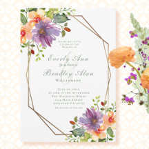 Peach Dusty Purple Watercolor Floral Wedding Suite