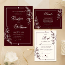 Calligraphy Floral Burgundy Wedding Collection