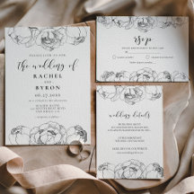 Black and white peonies elegant wedding