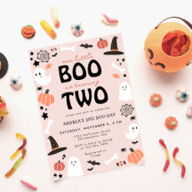 Modern Cute Halloween Little Boo is Two Birthday