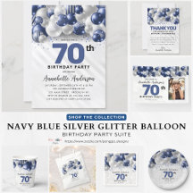 Navy Blue Silver Glitter Balloon 70th Birthday 01