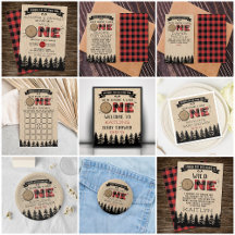 Rustic Forest Buffalo Plaid Wild One Baby Shower
