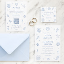 Hand Drawn Dusty Blue Coastal Wedding