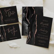 Black Rose Gold Agate Script Dark Wedding Suite