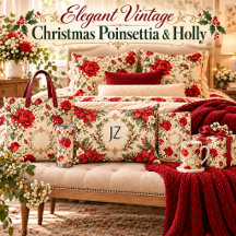 Elegant Vintage Christmas Poinsettia & Holly 