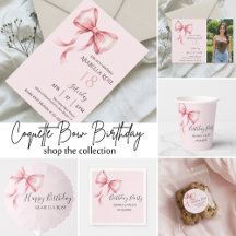 Coquette Pink Bow Birthday Party Invitations & Sup