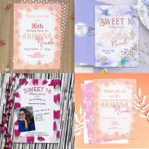 Summer Flowers Sweet 16 Birthday Party Invitations