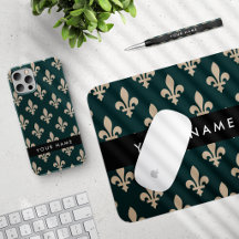 Fleur De Lis, Beige on Green, Monogram Collection