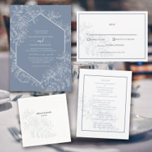 Dusty Blue Geometric Botanical Wedding Suite