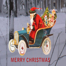 Funny Santa in Old Fashion Car Vintage Modern