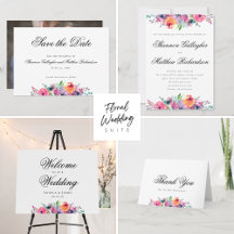Elegant Script Watercolor Floral Wedding Suite