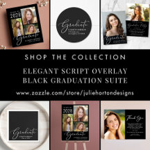Elegant Script Photo Overlay Black Graduation