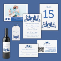 Navy Watercolor Otomi Birds