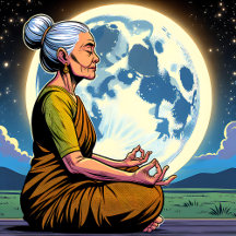 Older Lady Meditating Under the Full Moon