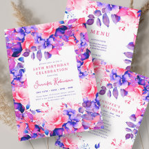 Chic Purple Watercolor Floral 50th Birthday Set