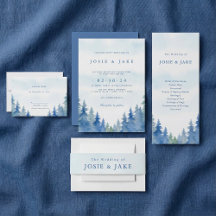 Blue winter pine trees