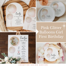 Pink Glitter Balloons Girl First Birthday Party