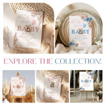 Teddy Bear Baby Shower Blue & Blush Boho Florals