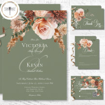Boho Peach & Rust Floral Sage Green Wedding