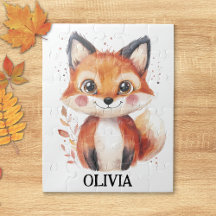 Whimsical Watercolor Animal Kids Name Fall Puzzles