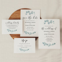 Minimalist watercolor greenery wedding suite